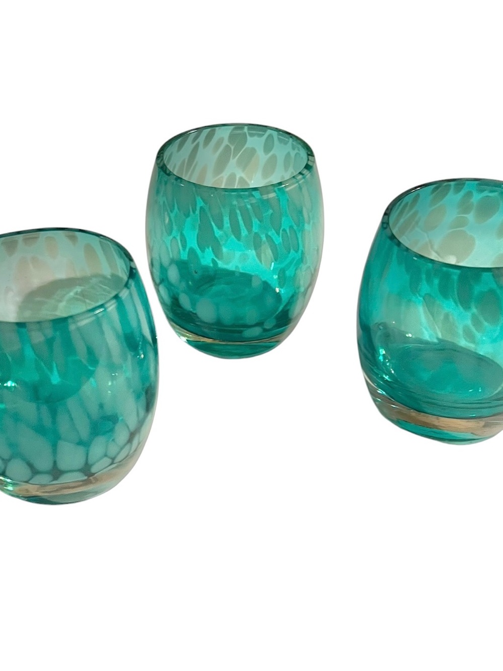 Handblown Teal Speckled Glass Votives (3) Accent Patio Contemporary Modern Gift
